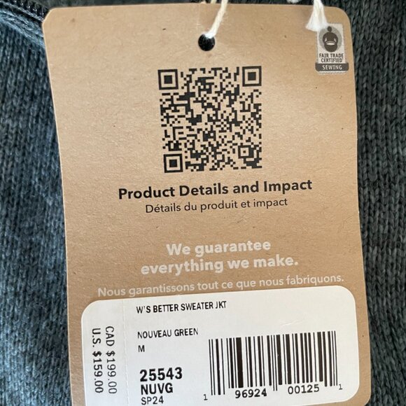 Patagonia Women’s Better Sweater Fleece Jacket – Nouveau Green – M – NWT - Picture 3 of 3